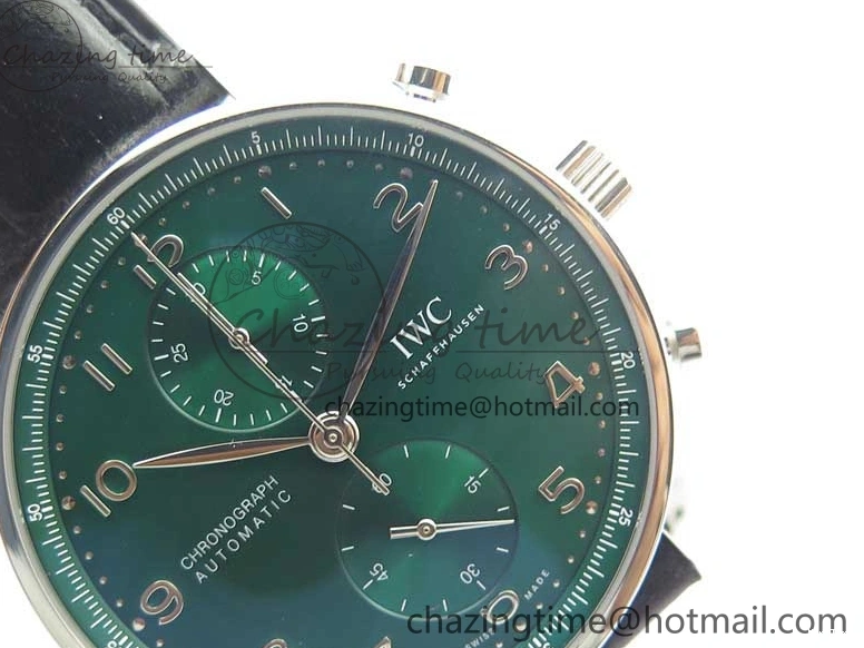 MIROTIME 0421 Elegant Portuguese IW371615 ZF 1:1 Best Edition SS Green Dial on Black Leather Strap A96355 V 7081